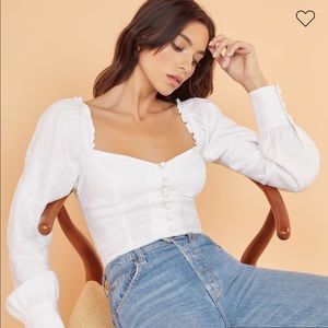 NWOT $148 Reformation White Linen Hogan Top XS 0 2